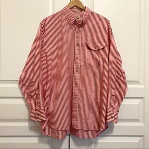Vintage The Fox Collection Red White Striped Button Long Sleeve Dress Shirt XL